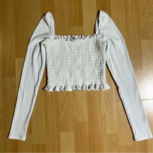 Reformation White Smocked Long‎ Sleeve Crop Top Medium